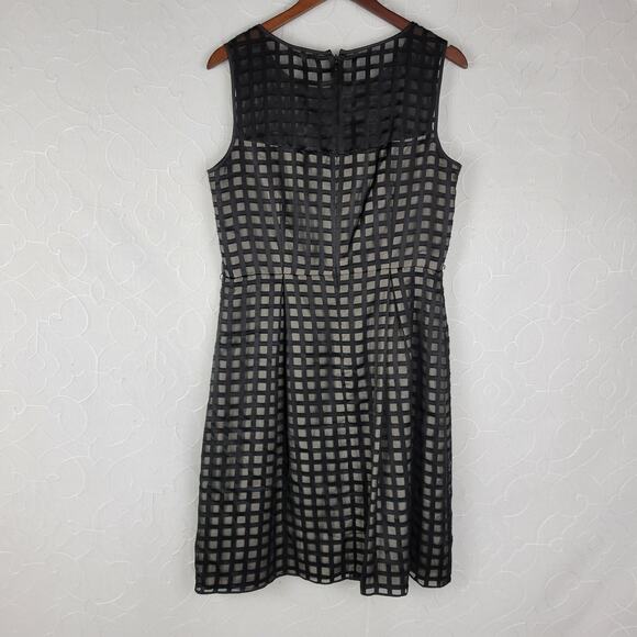 Calvin Klein Womens Dress 12 Black Checkered Sheer Sheath Sleeveless Pleated - Picture 2 of 12